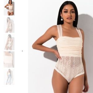 READY FOR THE BALL RUCHED LACE MIX BODYSUIT